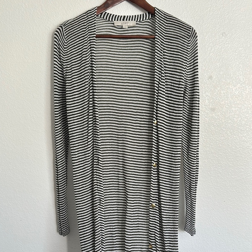 Striped Green and White Long Cardigan